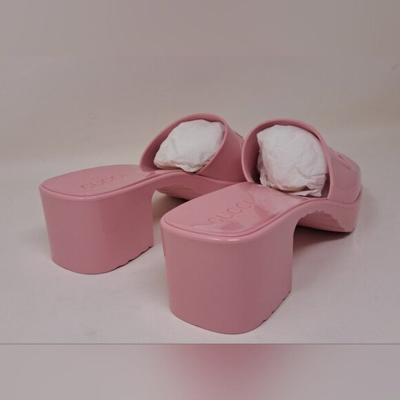 Gucci Women's Jelly Platform Sandals Slides Wild Rose Pink Rubber Size 36 / 6 US - Picture 7 of 16